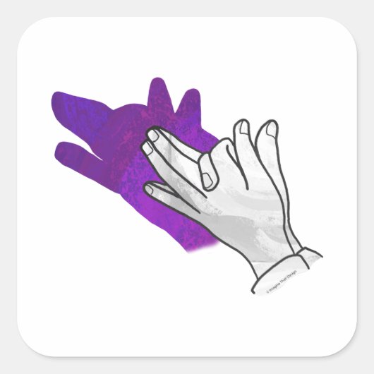 Hand Silhouette Wolf Lila Quadratischer Aufkleber (Vorderseite)