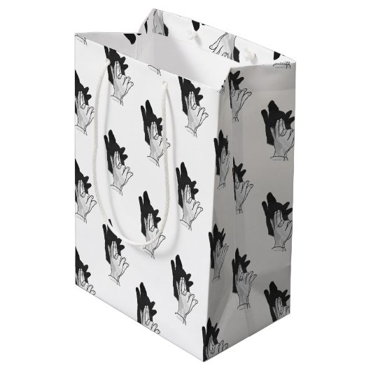 Hand Silhouette Wolf Mittlere Geschenktüte (Rückseite Schrägansicht)