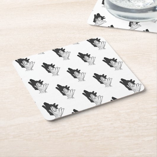 Hand Silhouette Wolf Rechteckiger Pappuntersetzer (angewinkelt)