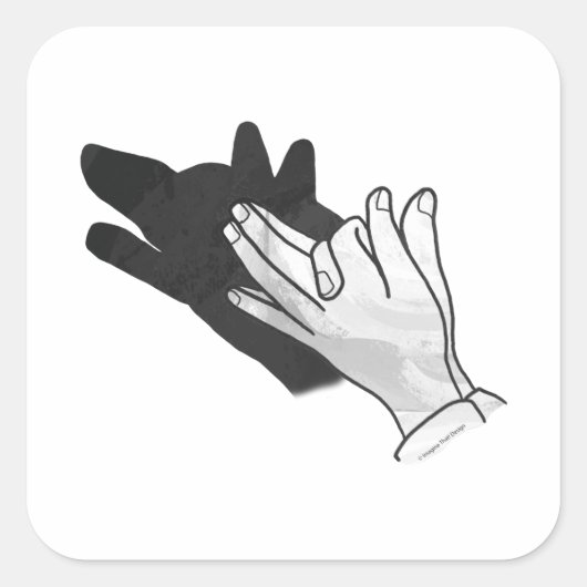 Hand Silhouette Wolf wird zu Hand-Silhouette-Wolf. Quadratischer Aufkleber (Vorderseite)