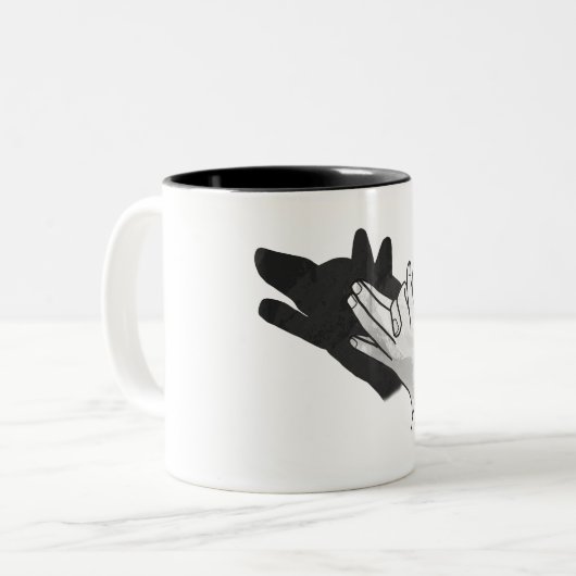 Hand Silhouette Wolf Zweifarbige Tasse (Vorderseite Links)