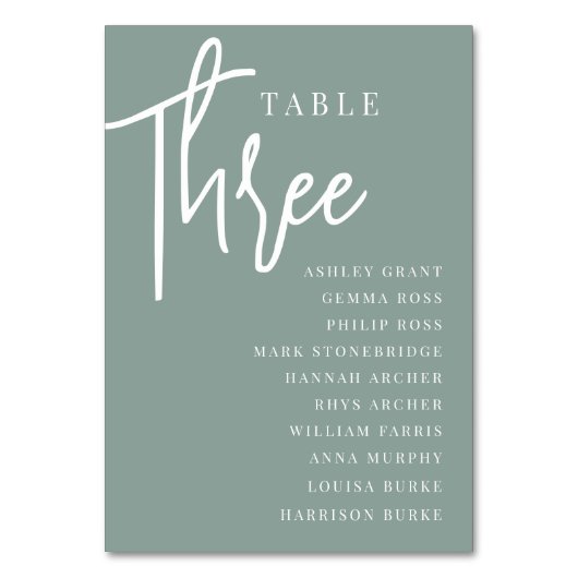 Hand Skript Tabelle DREE + Gast-Namen Tischnummer (Vorderseite)