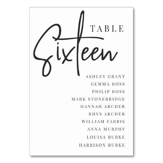 Hand Skript Tabelle SIXTEEN + Gästebamen Tischnummer (Rückseite)