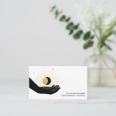 *~* Hand Sun Rays Black Gold Moon Mondmond Cosar Visitenkarte (Stehend Vorderseite)