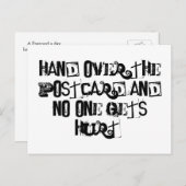 Hand über die Postkarte und niemand wird verletzt (Vorne/Hinten)