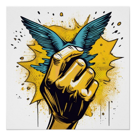 Hand und Flügel - Fett und expressive Pop Art Poster (Vorderseite)