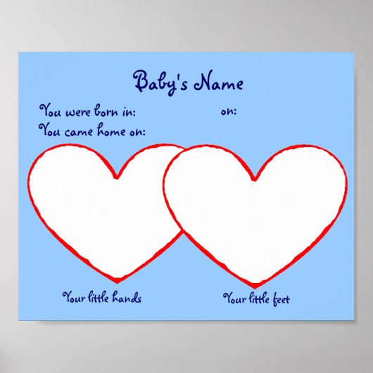 Hand- und Fußdruckposter für Adoptiert Kinderblau Poster (Vorne)