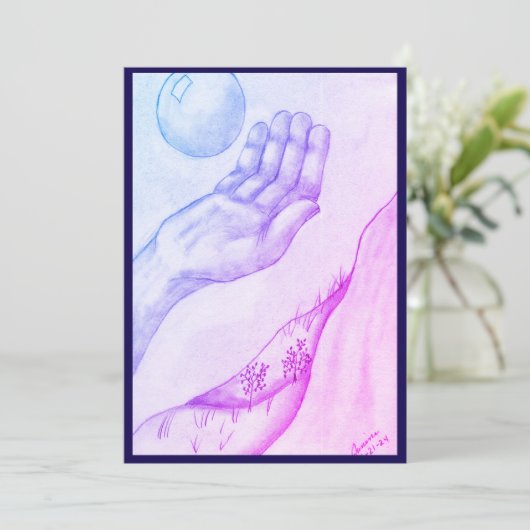 Hand und Sphere - Blau Einladung (Stehend Vorderseite)