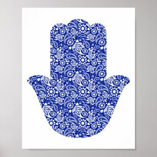 Hand von Hamsa Blue White Lucky Talisman Poster