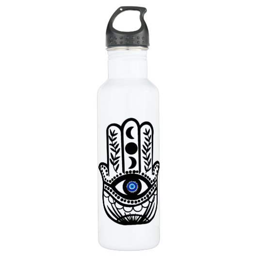Hand von Hamsa Fatima Evil Eye Edelstahlflasche (Vorderseite)