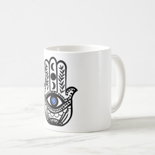 Hand von Hamsa Fatima Evil Eye Kaffeetasse (VorderseiteRechts)