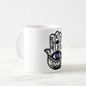 Hand von Hamsa Fatima Evil Eye Kaffeetasse (Vorderseite Links)