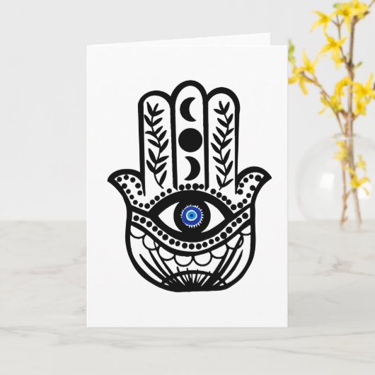 Hand von Hamsa Fatima Evil Eye Karte (Gelbe Blume)
