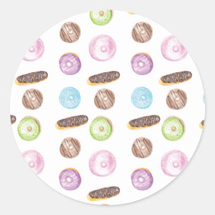 Hand-Wasserfarb-Donuts Éclairs Bäckerei Runder Aufkleber