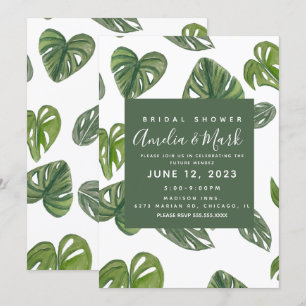 Hand-Wasserfarbe Monstera Adansonii-Blatt Braut- Einladung