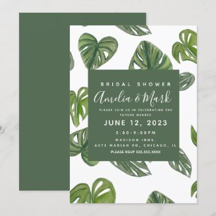 Hand-Wasserfarbe Monstera Adansonii-Blatt Braut- Einladung