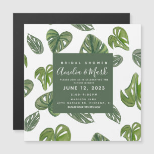 Hand-Wasserfarbe Monstera Adansonii Blatt Hochzeit Magneteinladung