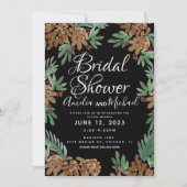 Hand Wasserfarbe Pinecones Schwarzes Brautparty Einladung (Vorderseite)