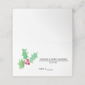 Hand Watercolor Holly Berry Winter Wedding Platzkarte (Außenseite Aufgefaltet)