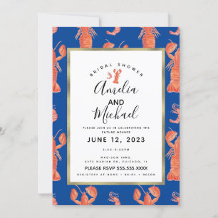 Hand Watercolor Hummer Shrimp Crawfish Bridal Einladung