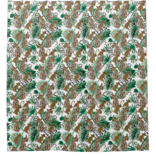 Hand Watercolor Jaguar und Safari Greenery Duschvorhang