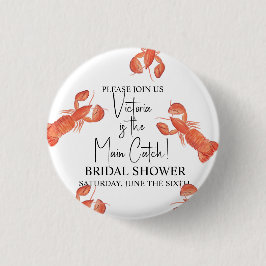Hand Watercolor Lobsters Main Catch Bridal Shower Button