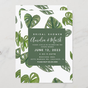 Hand Watercolor Monstera Adansonii Leaf Bridal Einladung