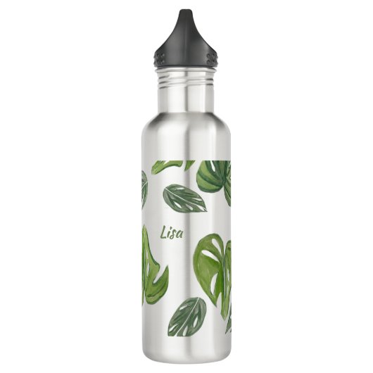 Hand Watercolor Monstera Adansonii Leaf Edelstahlflasche (Links)
