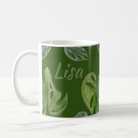 Hand Watercolor Monstera Adansonii Leaf Green Kaffeetasse (Links)