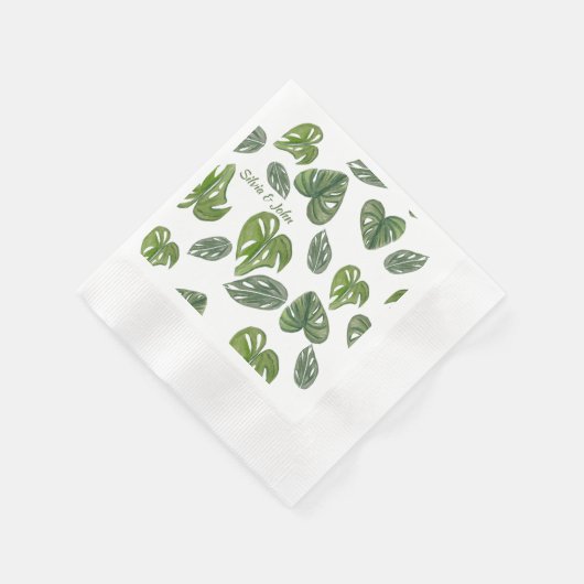 Hand Watercolor Monstera Adansonii Leaf Wedding Serviette (Ecke)