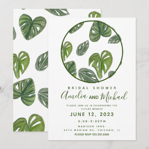 Hand Watercolor Monstera und Adansonii Leaf Bridal Einladung