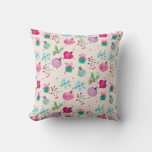 Hand Waterfarbener Weihnachtsbaum Kissen (Vorderseite)