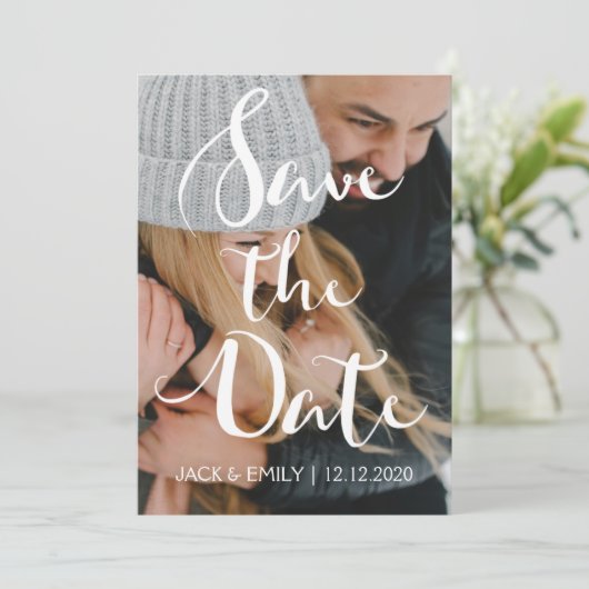 Hand Writed Script Save the Date Card (Stehend Vorderseite)