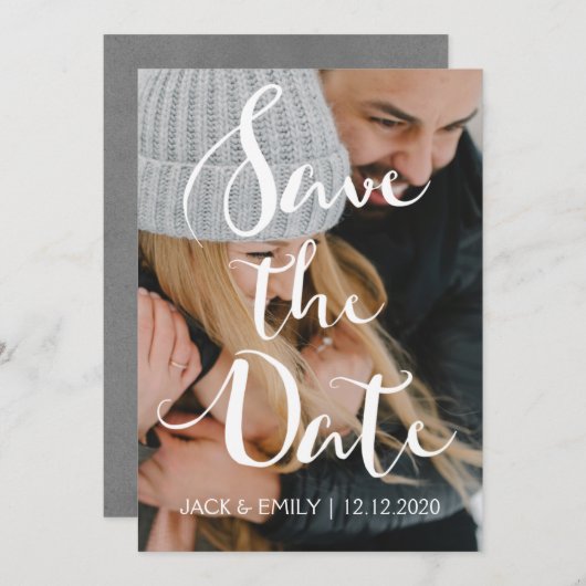 Hand Writed Script Save the Date Card (Vorne/Hinten)