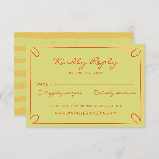 Hand Writes Pinstripes Whimsical Italienische Hoch RSVP Karte (Vorne/Hinten)