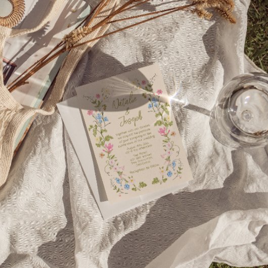 Hand Written Drawn Floral Summer QR Code Wedding Einladung