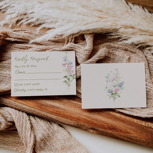 Hand Written Drawn Floral Summer Wedding RSVP Karte