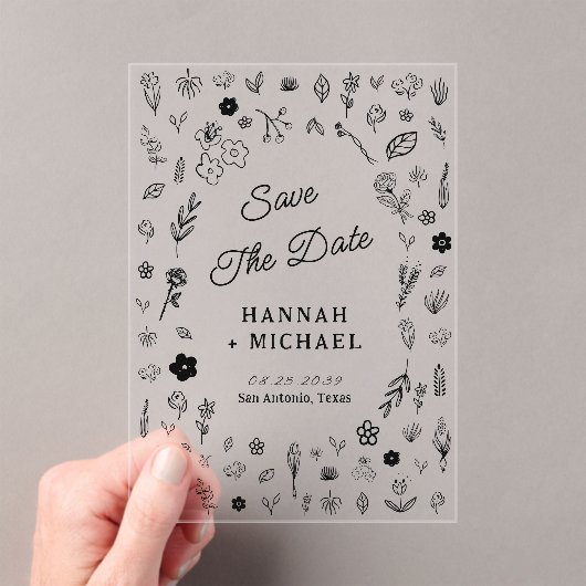 Hand Written Drawn Sketch Flowers Wedding Acryleinladungen (Insitu (Handheld))