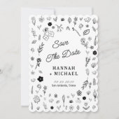 Hand Written Drawn Sketch Flowers Wedding Save The Date (Vorderseite)