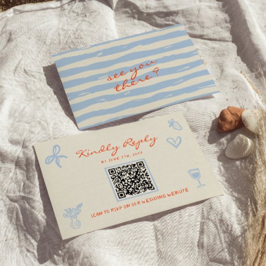 Hand Written Drawn Whimsical QR Code Wedding RSVP Karte