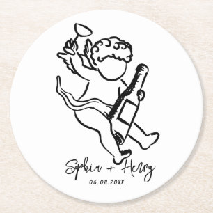 Hand zeichn Bow Whimsical Wedding Runder Pappuntersetzer