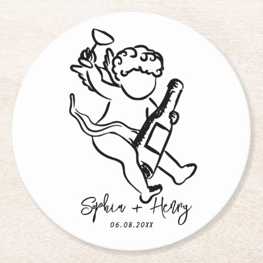 Hand zeichn Bow Whimsical Wedding Runder Pappuntersetzer (Vorderseite)