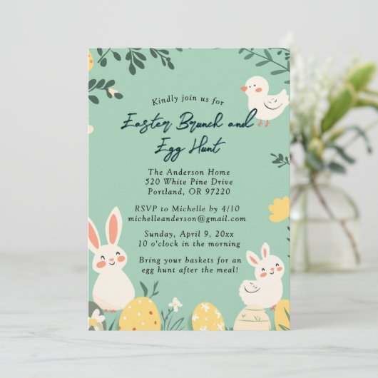 Hand zeichn Brunch und Ostereier Jagd Einladung (Stehend Vorderseite)