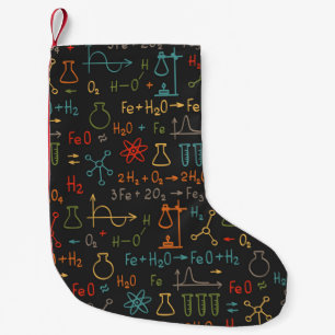 Hand zeichn Chemie auf schwarzem Hintergrund. Vint Kleiner Weihnachtsstrumpf