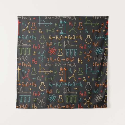 Hand zeichn Chemie auf schwarzem Hintergrund. Vint Wandteppich (Vorderseite)