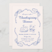 Hand Zeichn Doodle Whimsical Bow Erntedank Dinner Einladung (Vorne/Hinten)