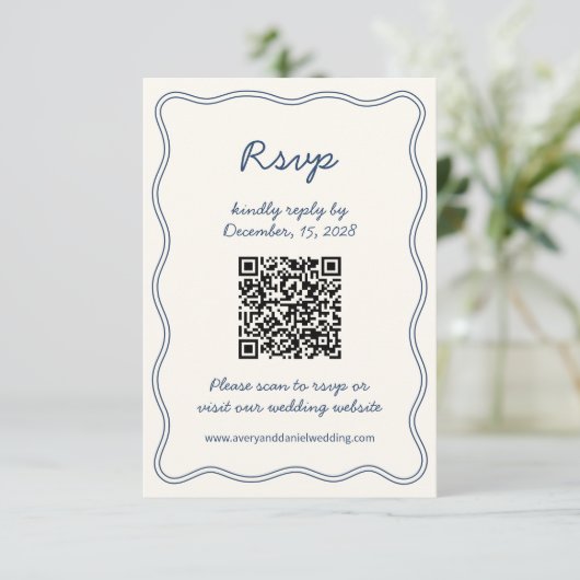 Hand Zeichn Retro Blue Handwriting RSVP Card (Stehend Vorderseite)