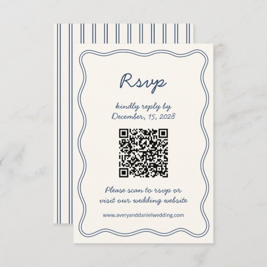 Hand Zeichn Retro Blue Handwriting RSVP Card (Vorne/Hinten)