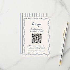Hand Zeichn Retro Blue Handwriting RSVP Card Karte