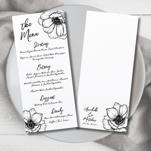 Hand Zeichn Whimsical Floral Wedding Menükarte